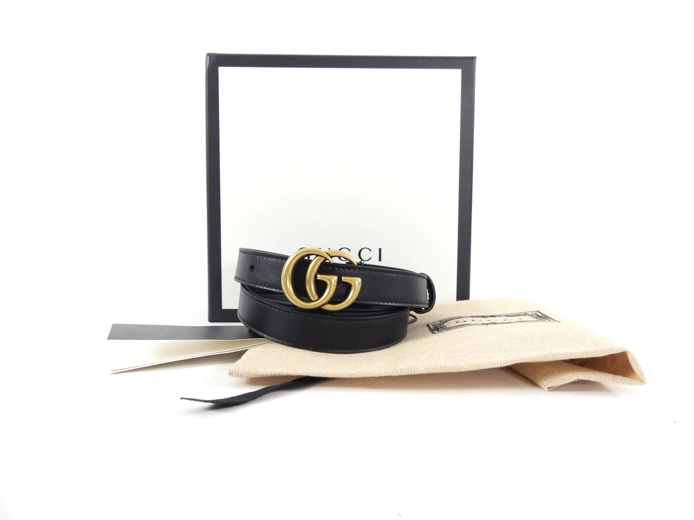 Gucci Marmont Thin 20mm Black Leather Belt - 90/36