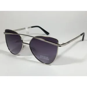 Guess Cat Eye Sunglasses Silver Metal Gray Purple Smoke Gradient Lens GF0332 108