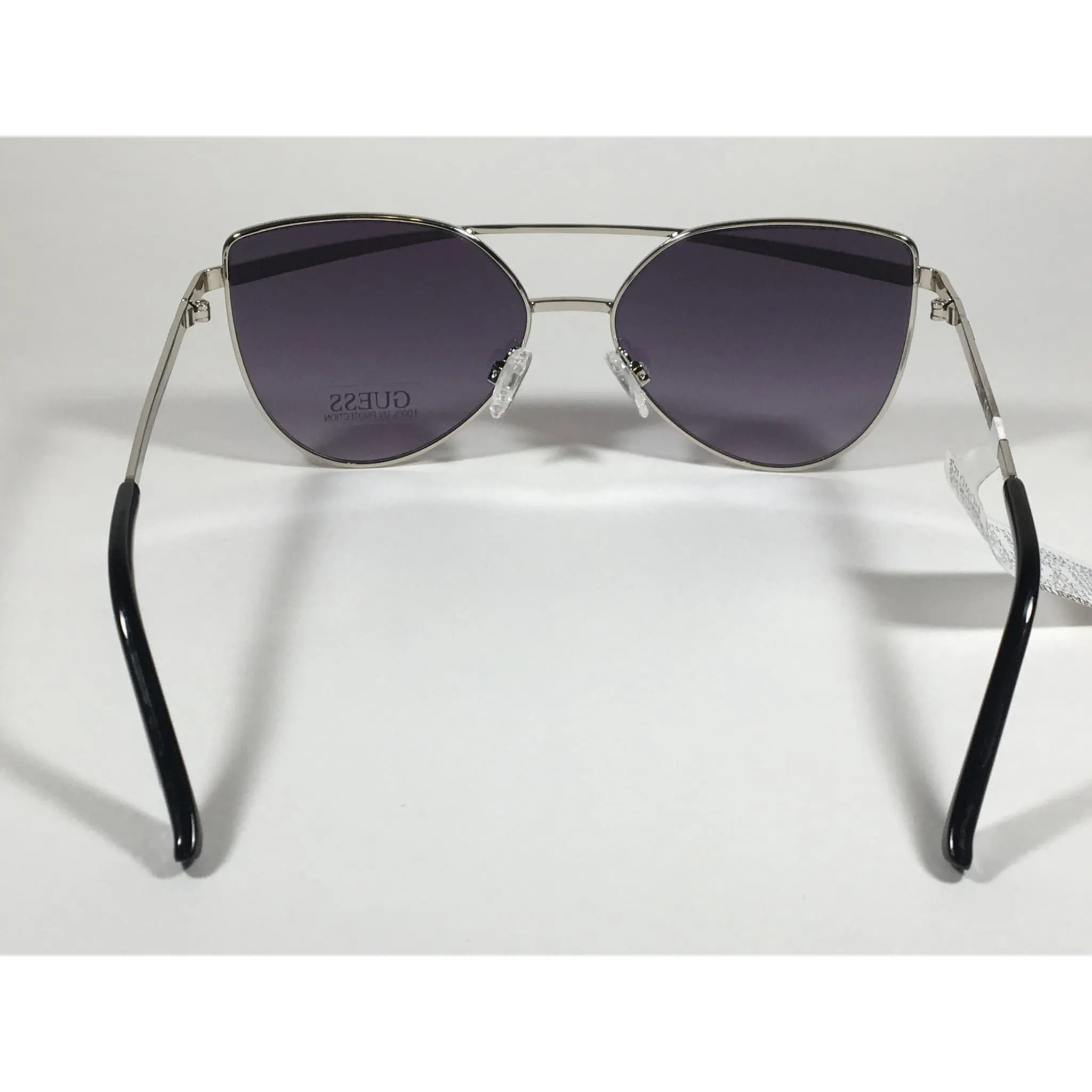 Guess Cat Eye Sunglasses Silver Metal Gray Purple Smoke Gradient Lens GF0332 108