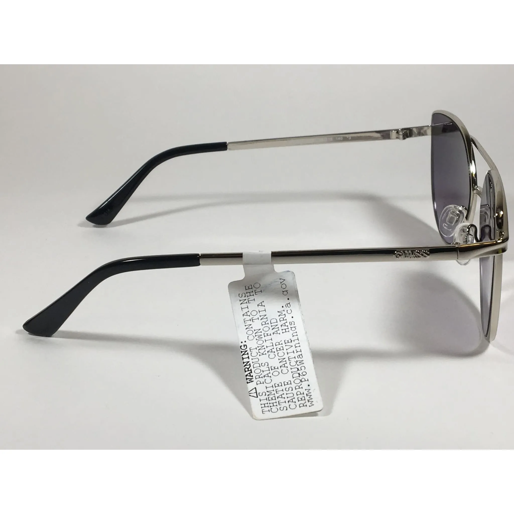 Guess Cat Eye Sunglasses Silver Metal Gray Purple Smoke Gradient Lens GF0332 108