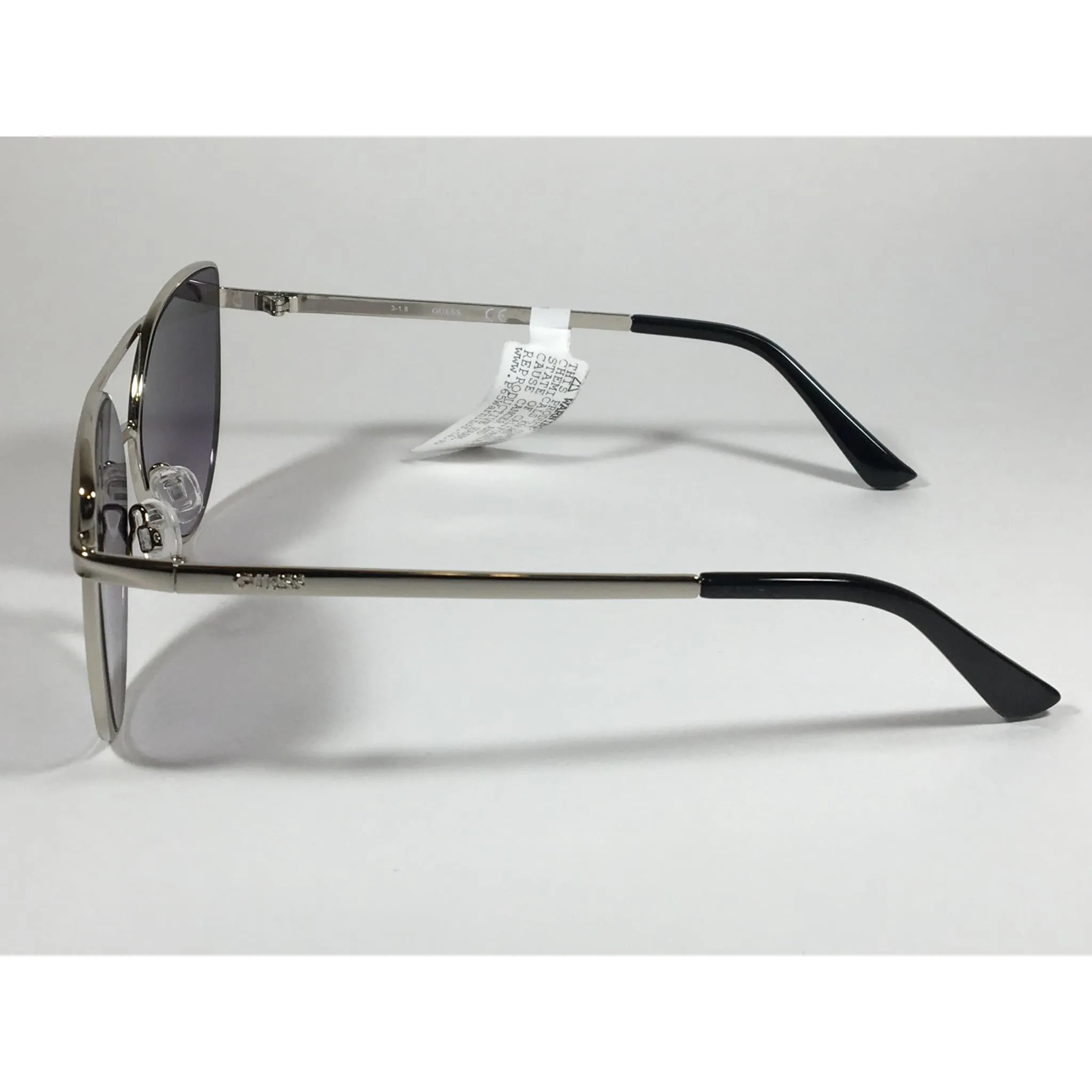 Guess Cat Eye Sunglasses Silver Metal Gray Purple Smoke Gradient Lens GF0332 108