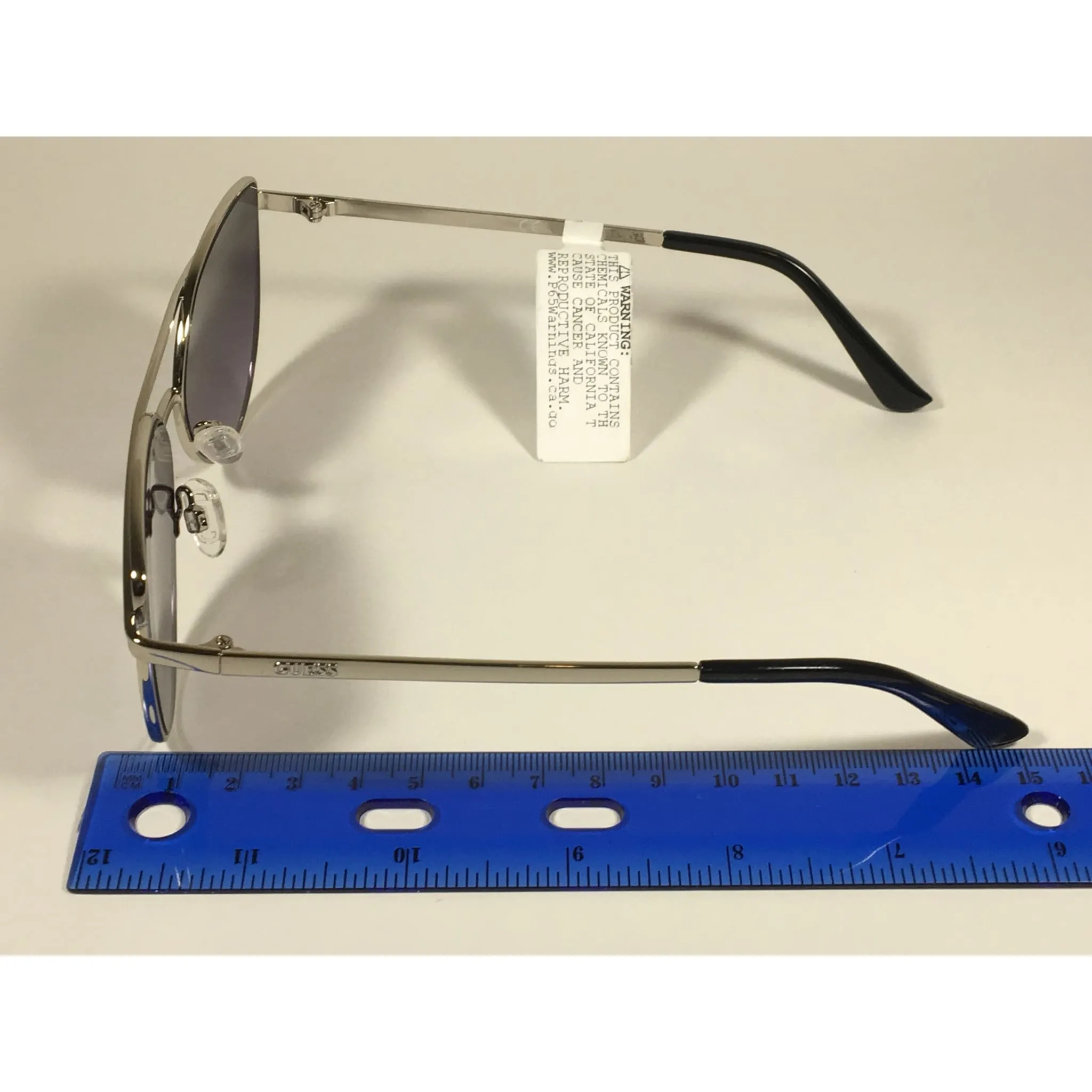 Guess Cat Eye Sunglasses Silver Metal Gray Purple Smoke Gradient Lens GF0332 108