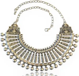 Gypsy Boho Bib Choker Coin Necklace Gothic Chunky Silver Statement Jewelry for Women Statement Vintage Silver