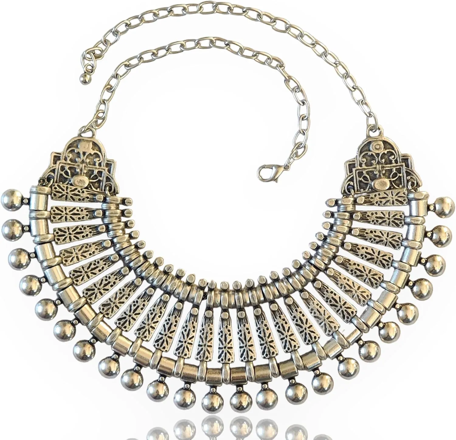 Gypsy Boho Bib Choker Coin Necklace Gothic Chunky Silver Statement Jewelry for Women Statement Vintage Silver