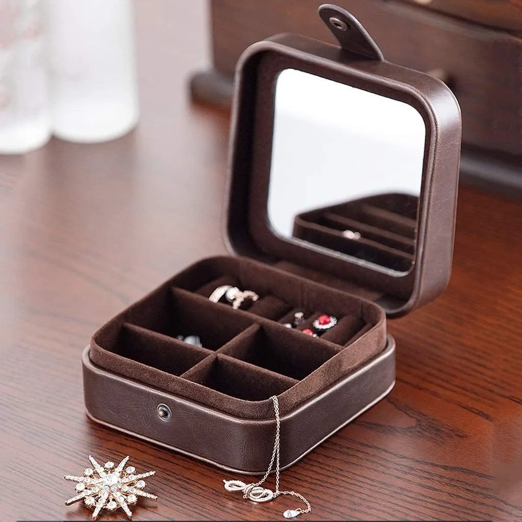 Habrur Jewelry Case Jewelry Box Jewelry Organizer Travel Jewelry Box with Mirror Small Portable Jewelry Storage Case Brown Retro Jewelry Case for Rings Bracelets Earrings. Jewelry Storage