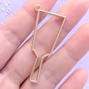 Hagoita Open Bezel Charm | Wooden Paddle Deco Frame for UV Resin Filling | Japanese Culture Pendant (1 piece / Gold / 21mm x 48mm)