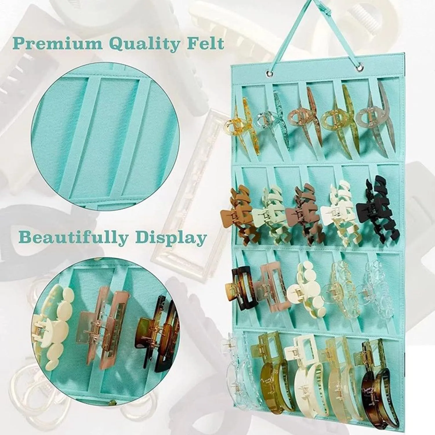 Hair Claw Clip Organizer Turquoise Hair Claw Clip Holder Organizer Accommodates 20 Clips for Bedroom Door, Wall, Storage Organizer