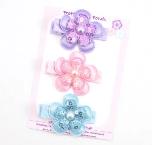 Hair Clip Set - pastel sequin flowers