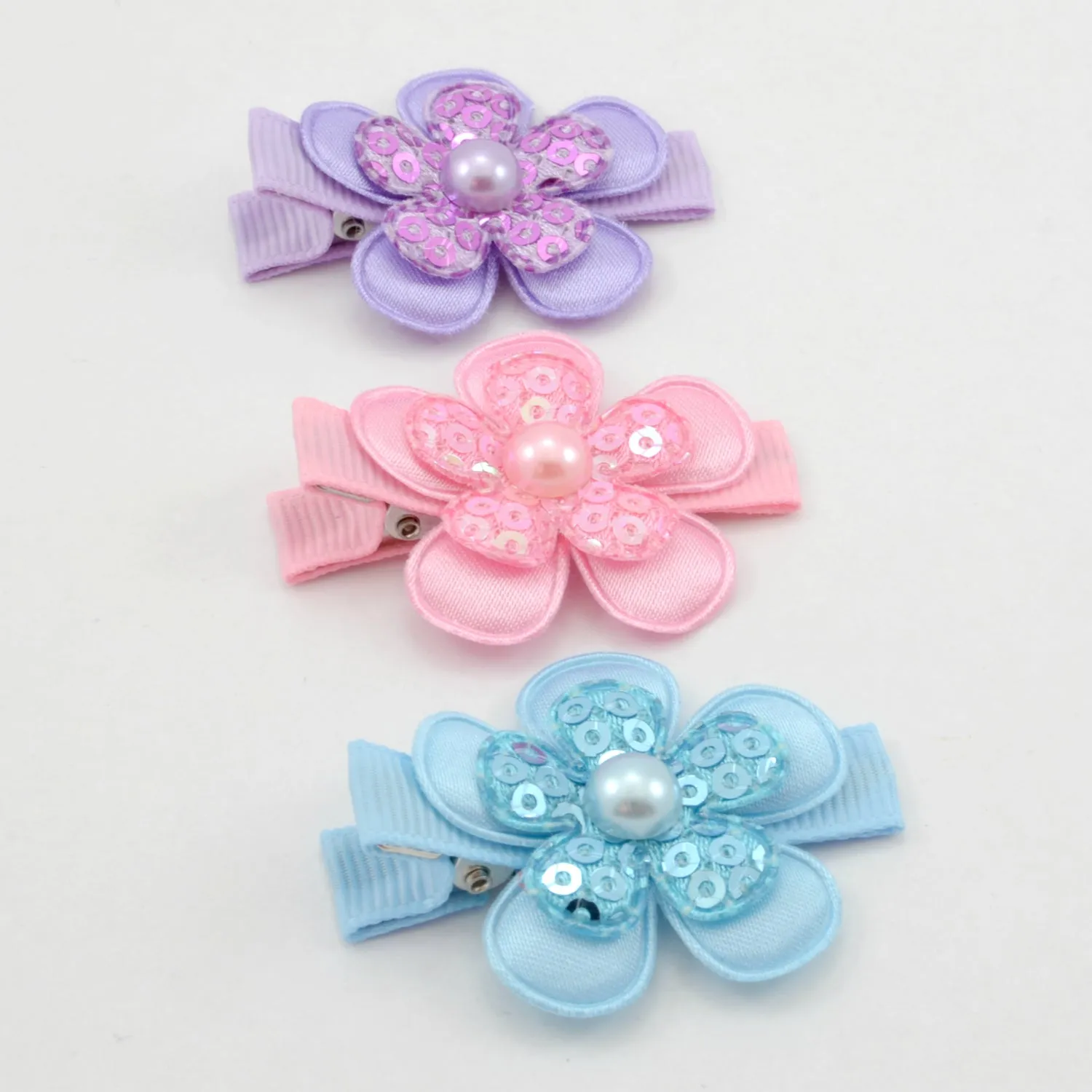 Hair Clip Set - pastel sequin flowers