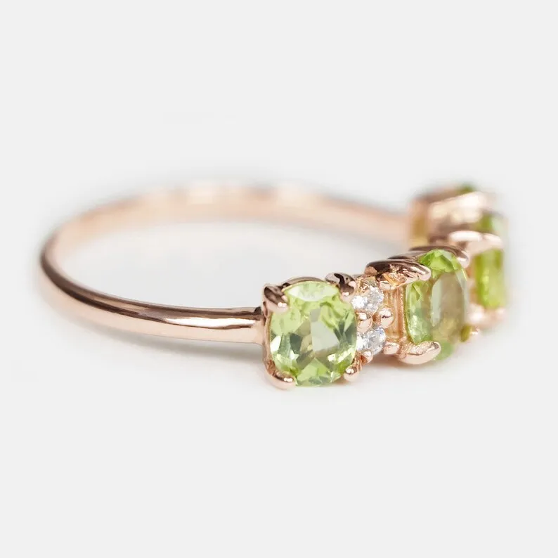 Half Eternity Peridot Promise Ring  -  14k Rose Gold Vermeil Wedding Ring