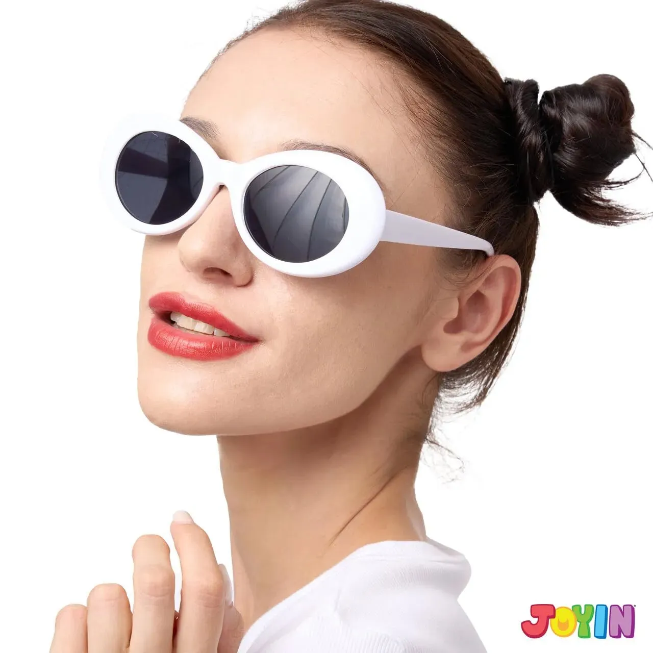 Halloween Oval Goggles Glasses, White Circular Sunglasses