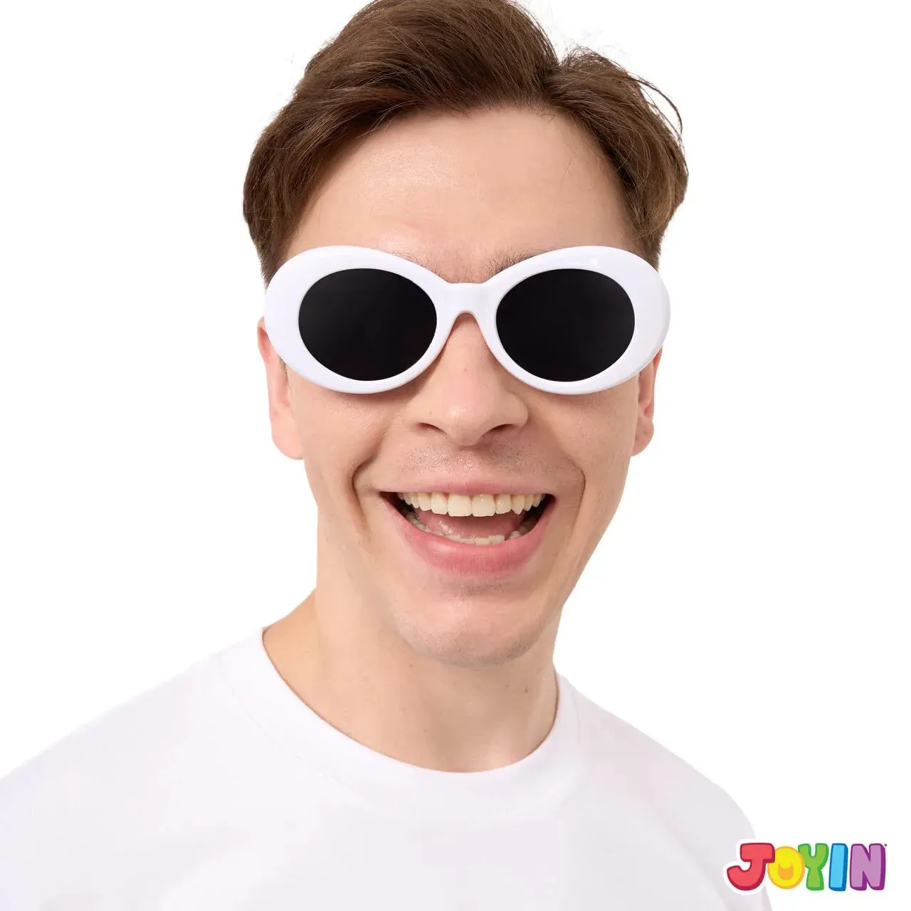 Halloween Oval Goggles Glasses, White Circular Sunglasses