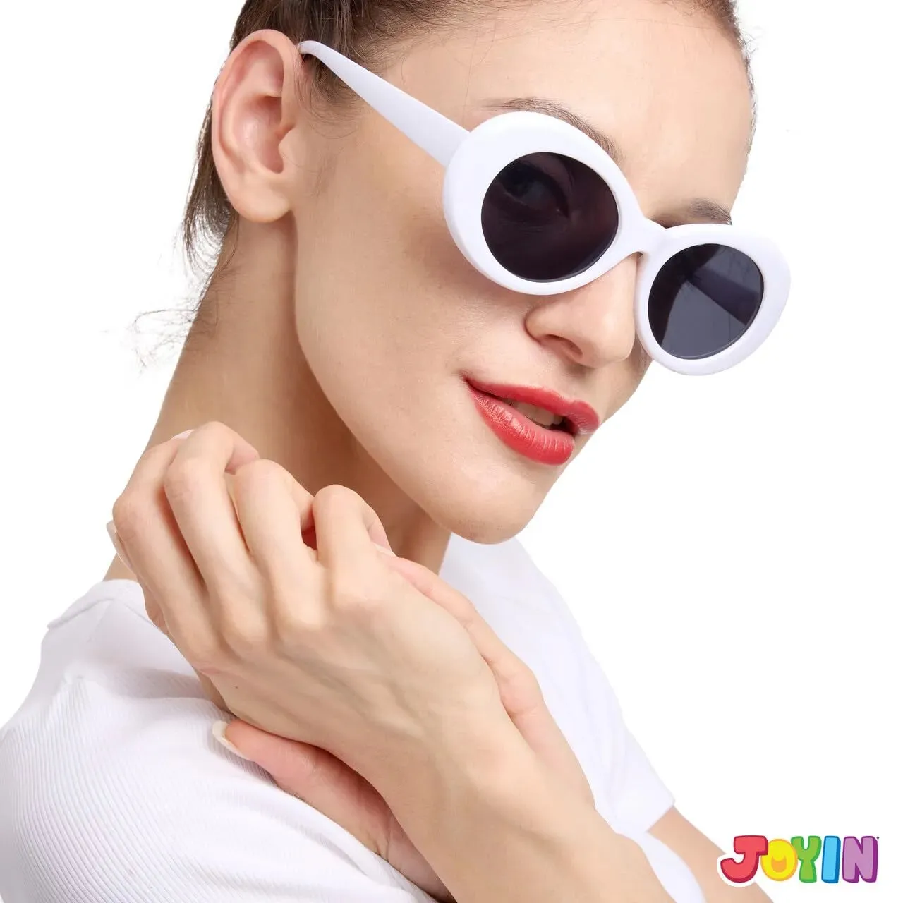 Halloween Oval Goggles Glasses, White Circular Sunglasses
