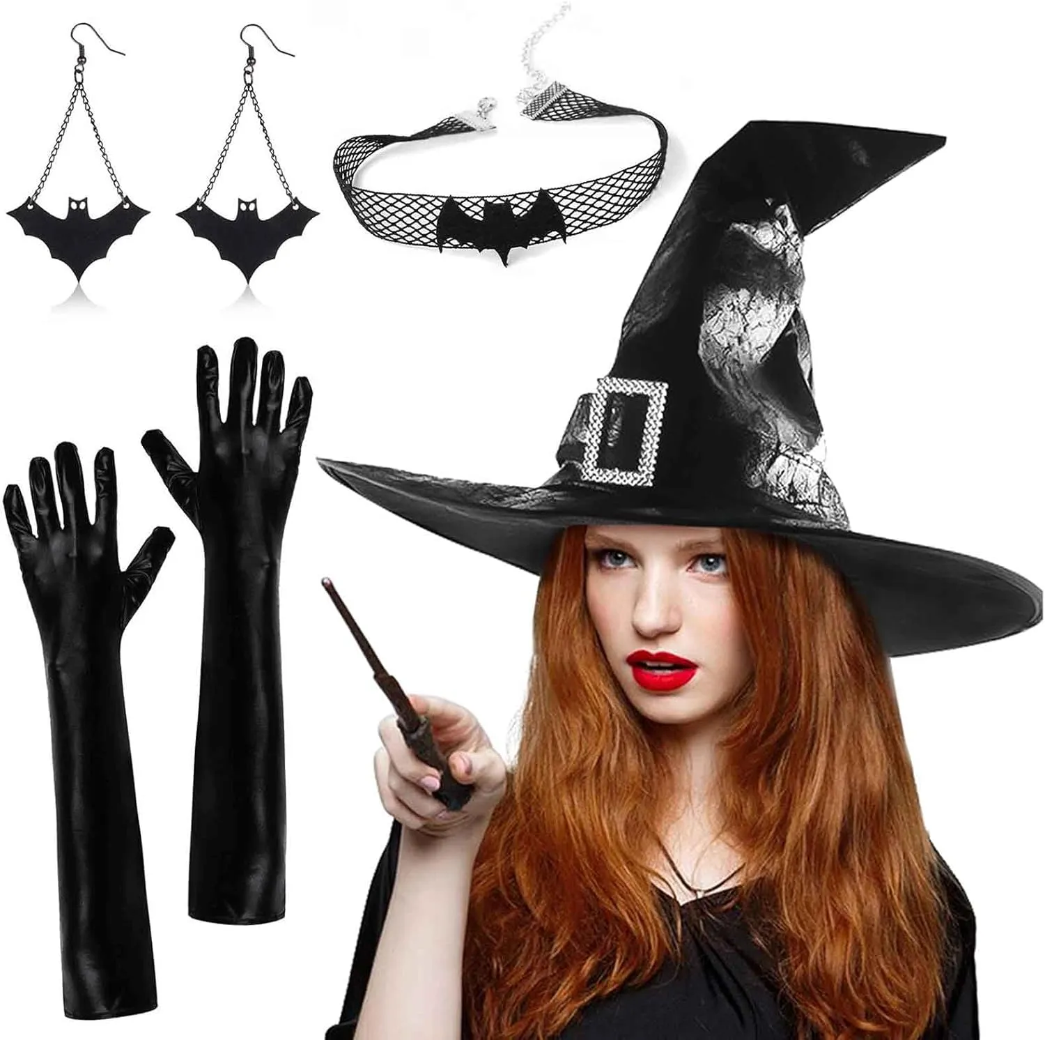 Halloween Witch Hat for Women Black Witches Hats Wide Brim Wizard Hat Halloween Costume Cosplay Party Decor Accessories