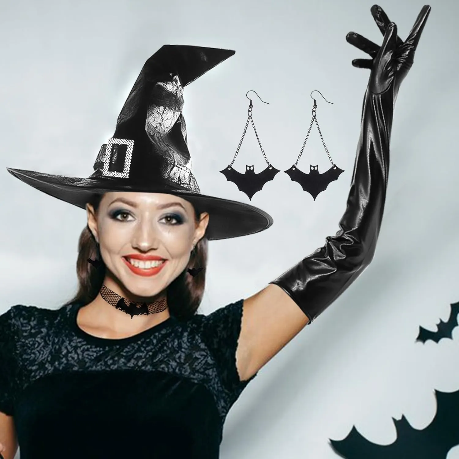 Halloween Witch Hat for Women Black Witches Hats Wide Brim Wizard Hat Halloween Costume Cosplay Party Decor Accessories
