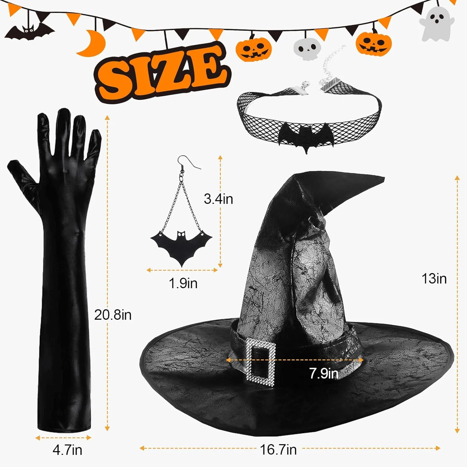 Halloween Witch Hat for Women Black Witches Hats Wide Brim Wizard Hat Halloween Costume Cosplay Party Decor Accessories