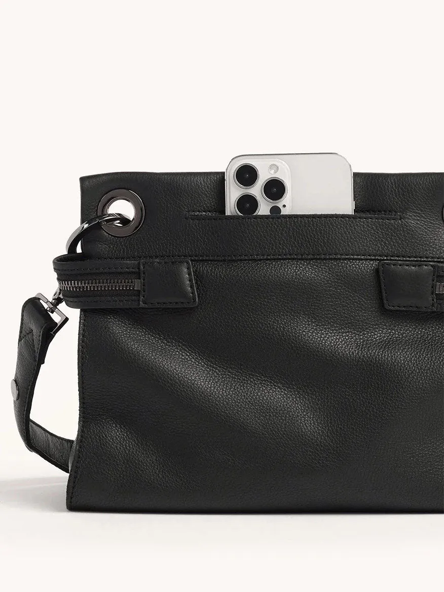 Hammitt Los Angeles Tony Signature Medium Crossbody in Black & Gunmetal