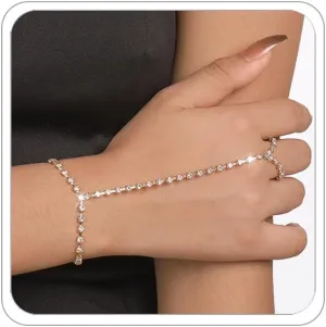 Hand Chain Bracelet for Women Trendy Link Chain Charm Bracelet Set Finger Ring Slave Bracelet Crystal Zircon Hand Chain Body Jewelry