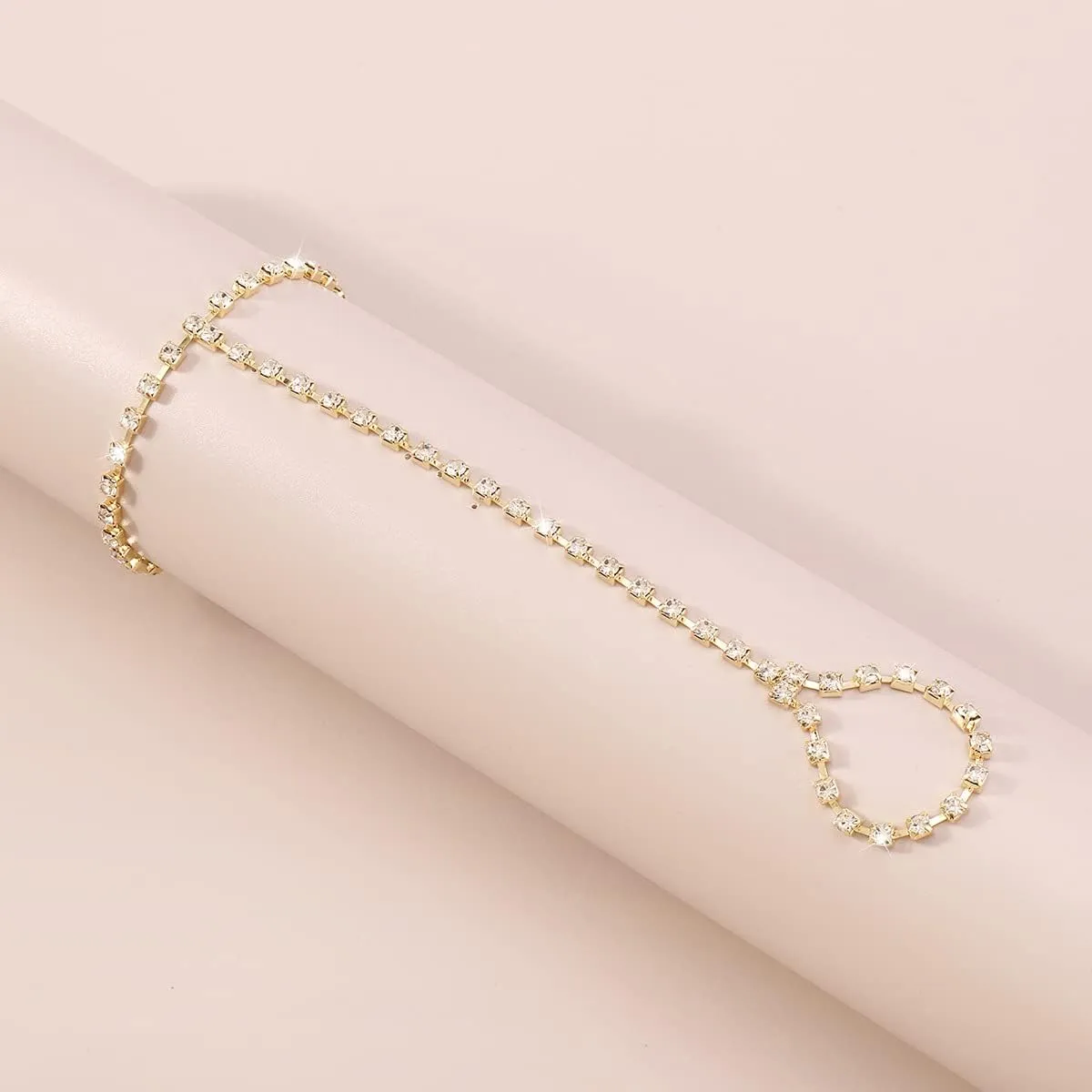 Hand Chain Bracelet for Women Trendy Link Chain Charm Bracelet Set Finger Ring Slave Bracelet Crystal Zircon Hand Chain Body Jewelry