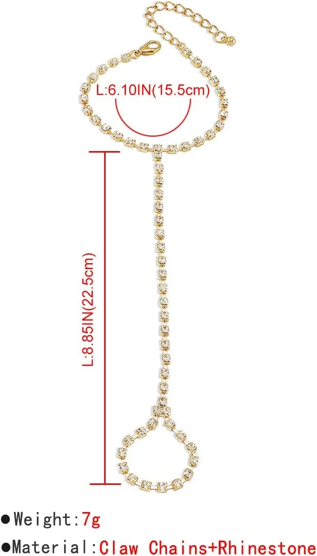 Hand Chain Bracelet for Women Trendy Link Chain Charm Bracelet Set Finger Ring Slave Bracelet Crystal Zircon Hand Chain Body Jewelry
