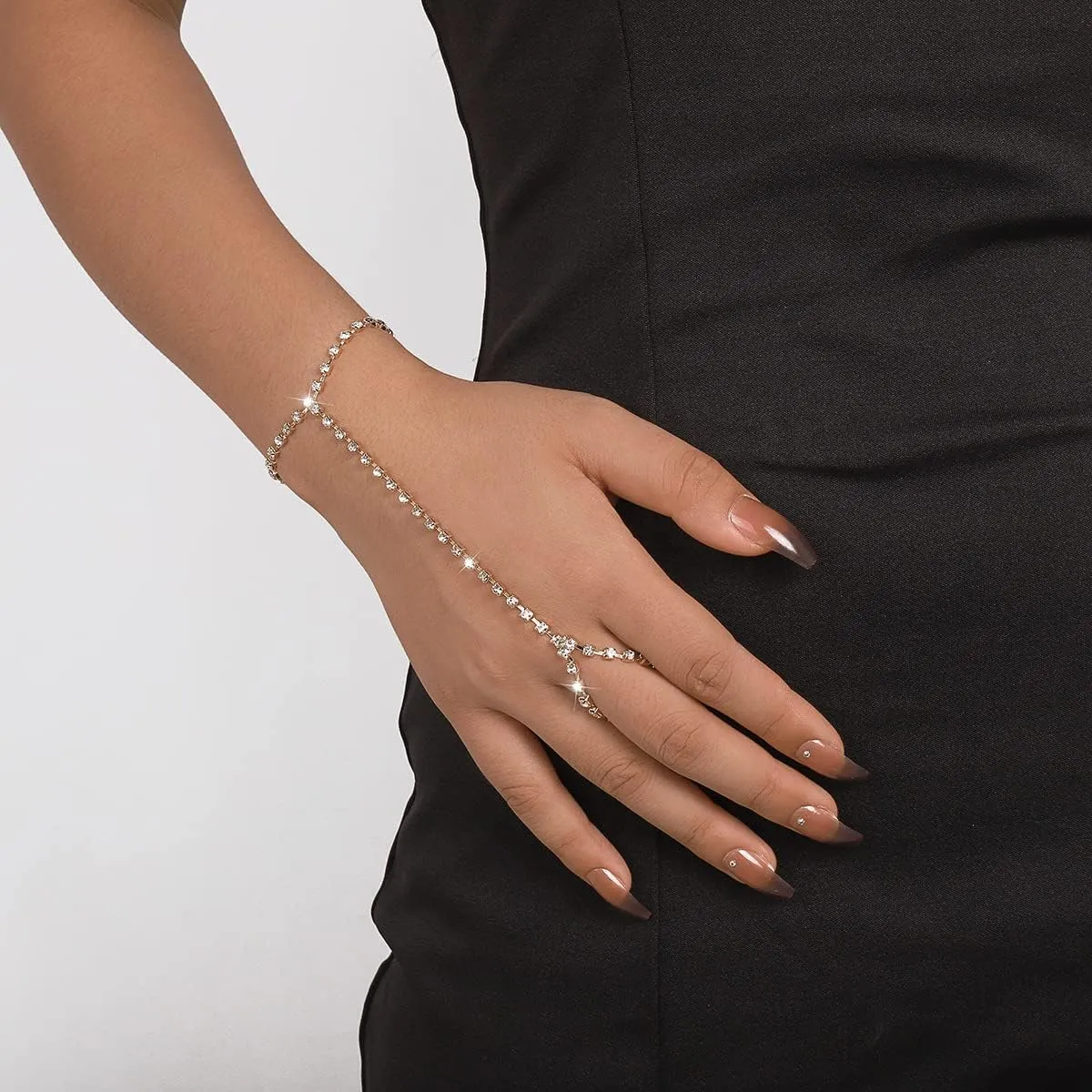 Hand Chain Bracelet for Women Trendy Link Chain Charm Bracelet Set Finger Ring Slave Bracelet Crystal Zircon Hand Chain Body Jewelry