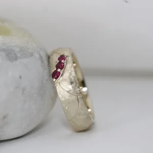 Hand Engraved Finish Ruby Wedding Ring in Solid Gold