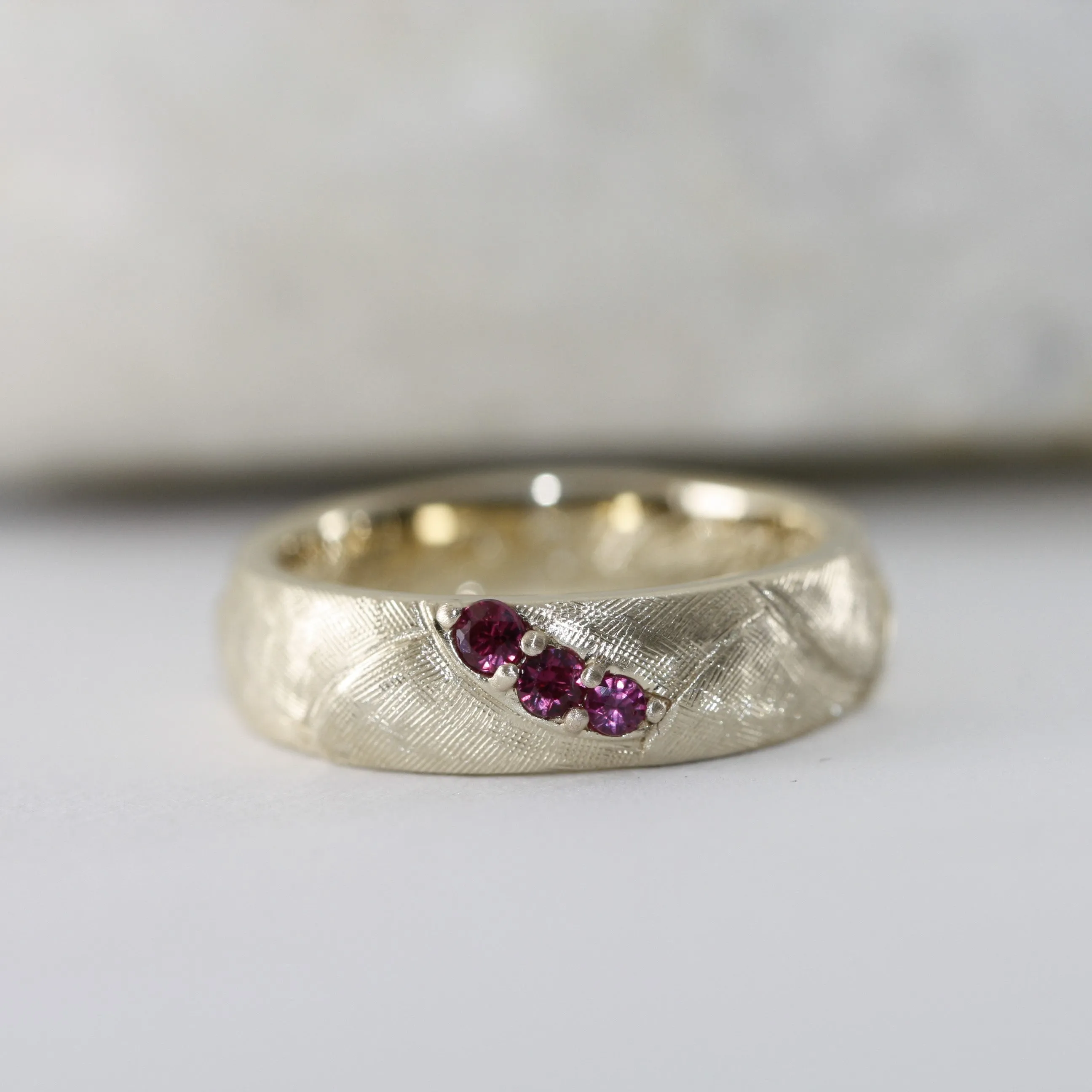 Hand Engraved Finish Ruby Wedding Ring in Solid Gold