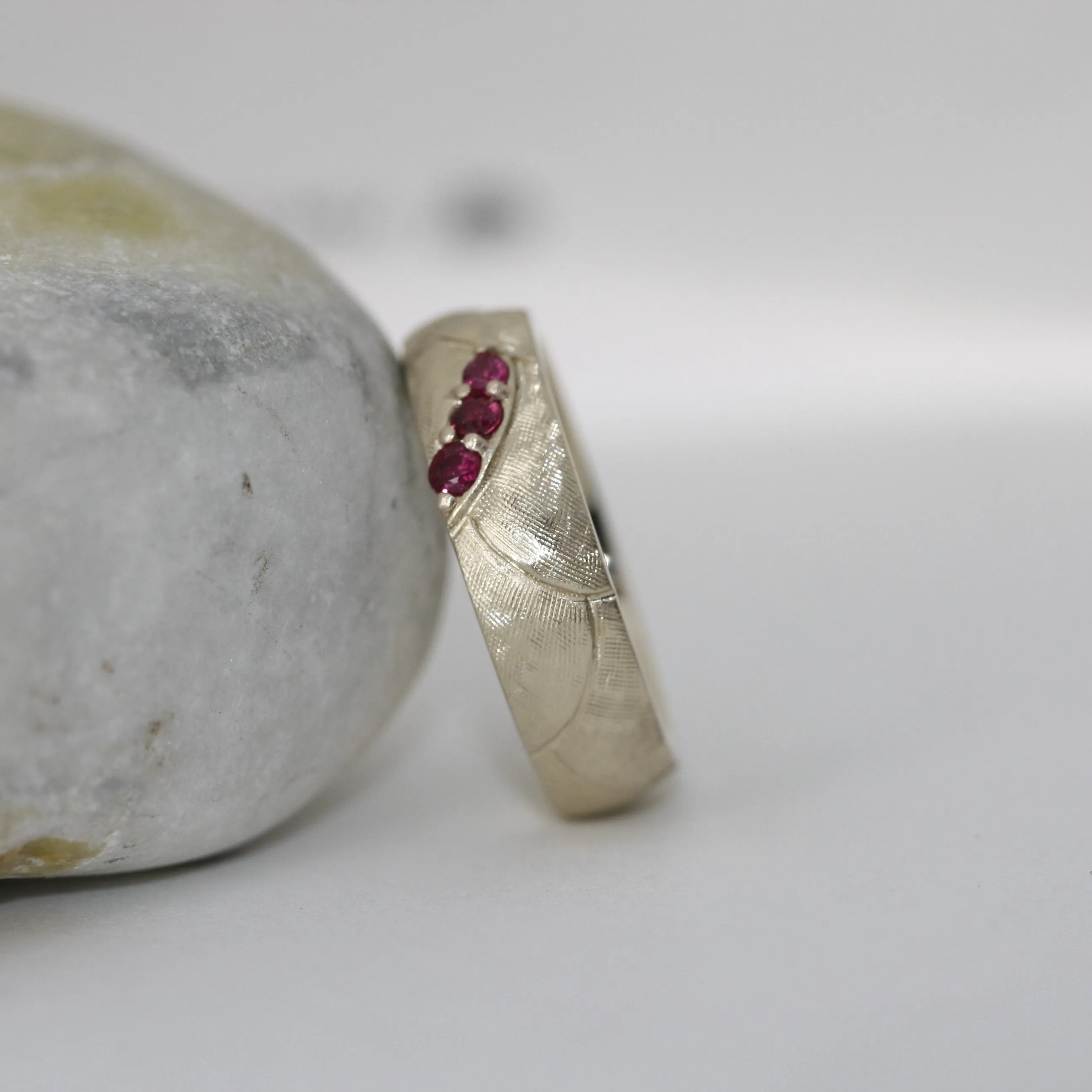 Hand Engraved Finish Ruby Wedding Ring in Solid Gold