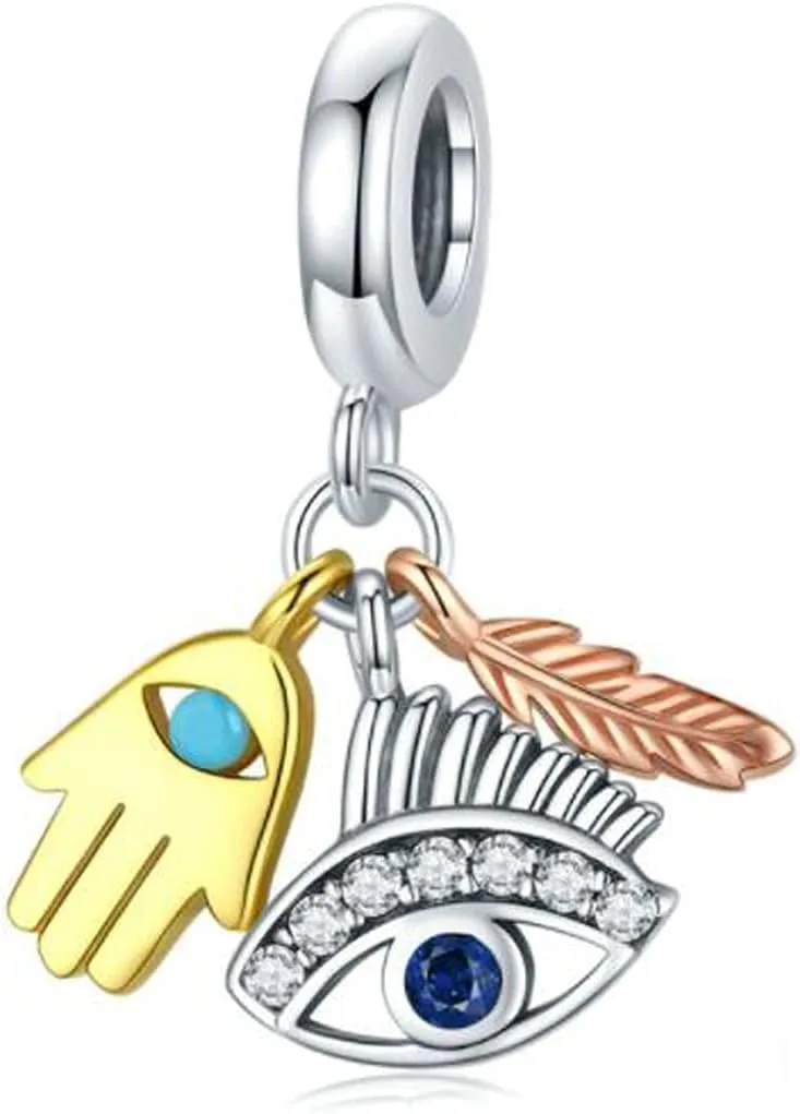 Hand of Fatima Charm 925 Sterling Silver Blue Evil Eye Charms For Pandora Bracelets (Evil Eye Pendant 1860)
