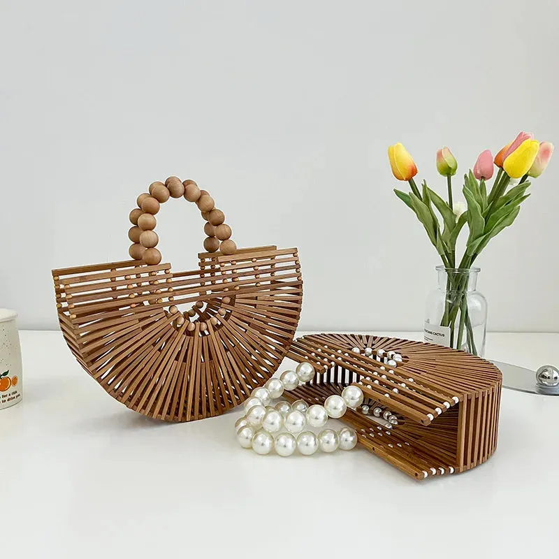 Handmade Bamboo Half-Moon Crossbody Bag