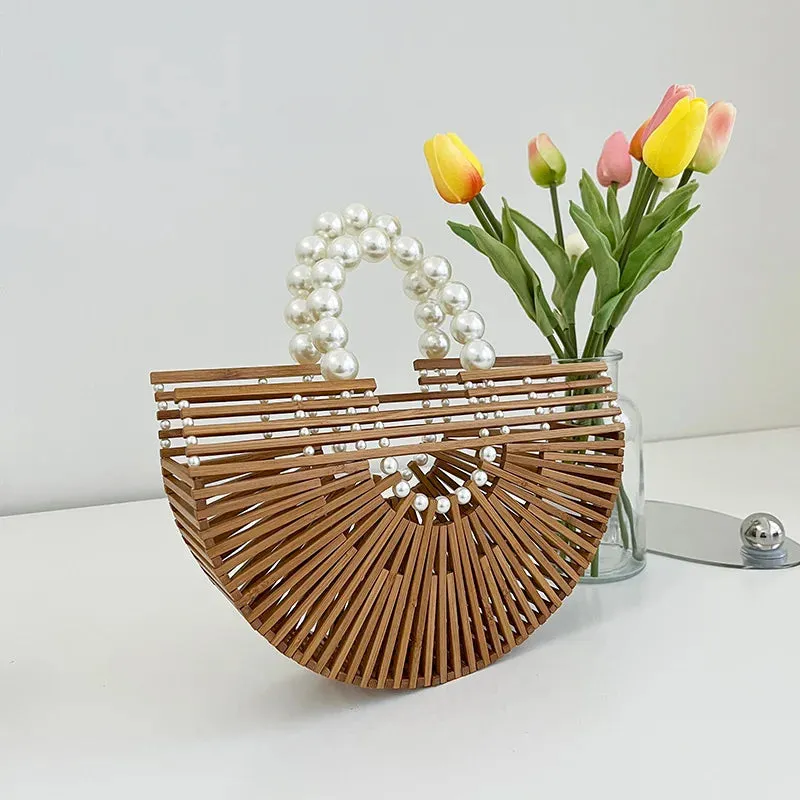 Handmade Bamboo Half-Moon Crossbody Bag