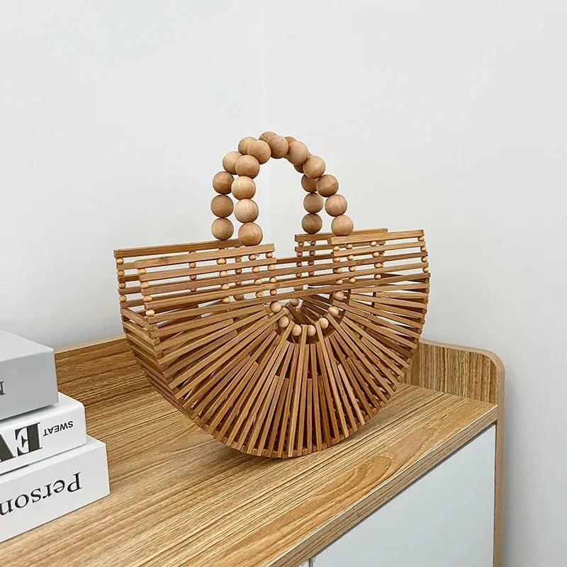 Handmade Bamboo Half-Moon Crossbody Bag