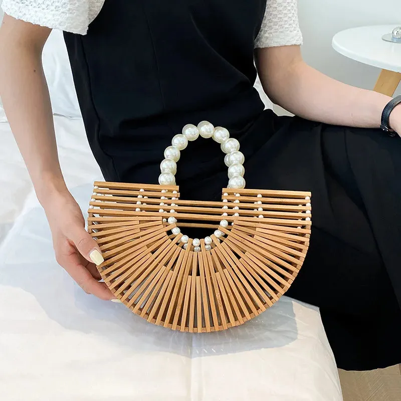Handmade Bamboo Half-Moon Crossbody Bag