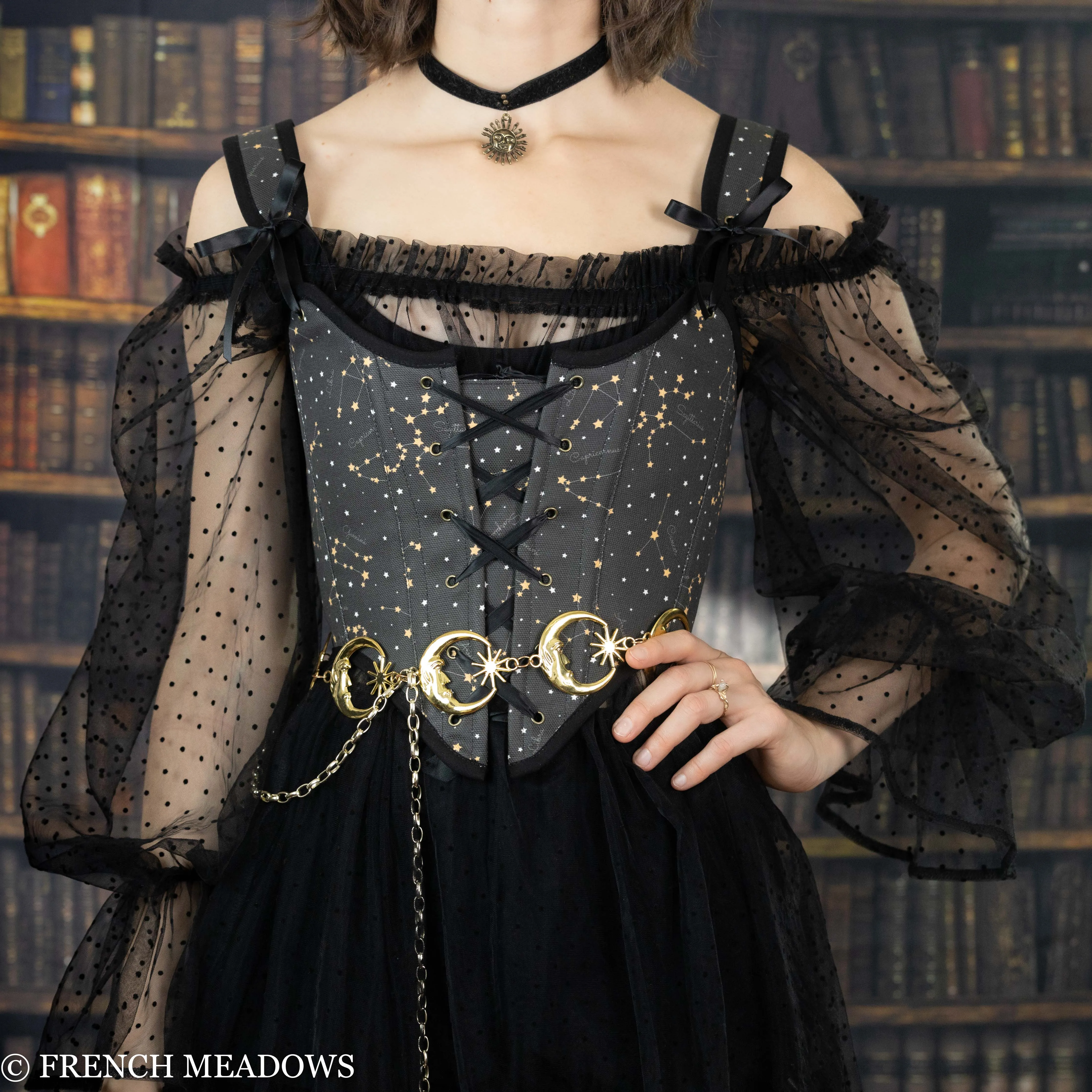 Handmade Black Zodiac Signs Renaissance Bodice
