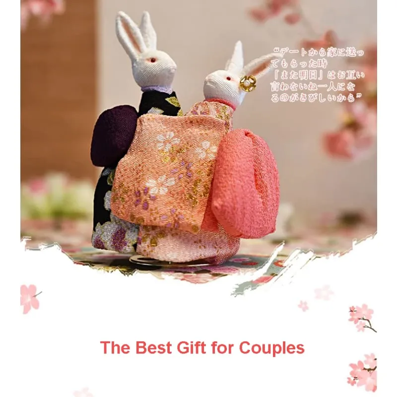 Handmade Kimono Rabbit Music Box - Dancing Rabbit Couples