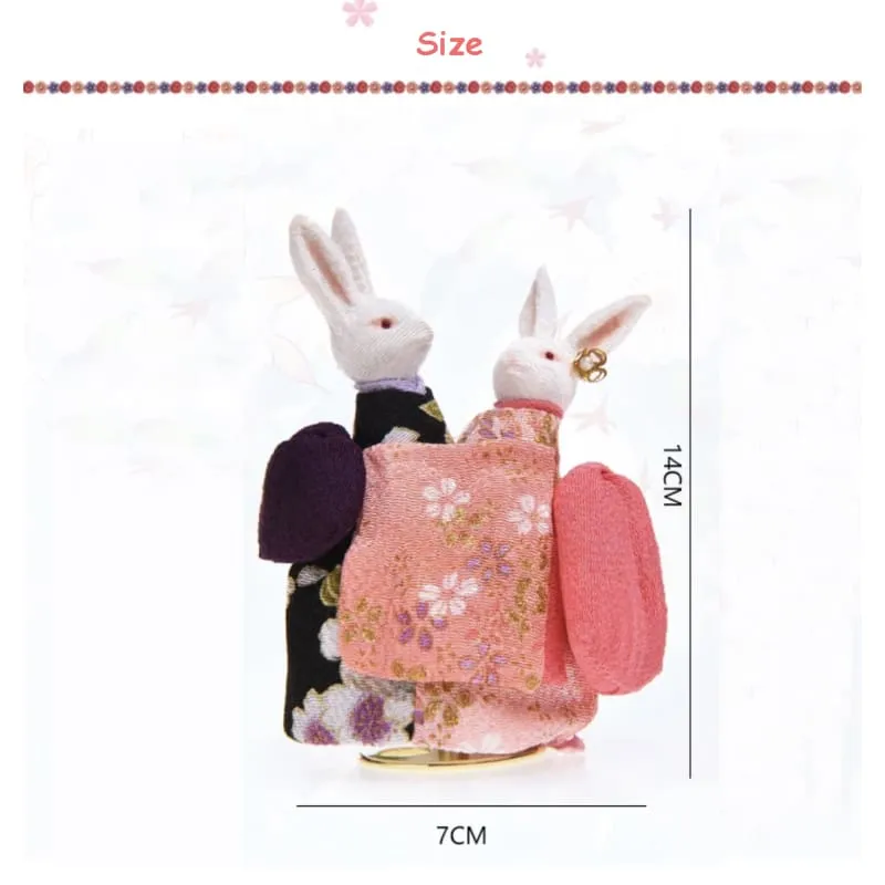 Handmade Kimono Rabbit Music Box - Dancing Rabbit Couples