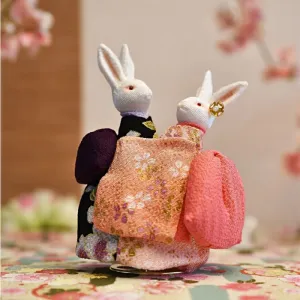 Handmade Kimono Rabbit Music Box - Dancing Rabbit Couples
