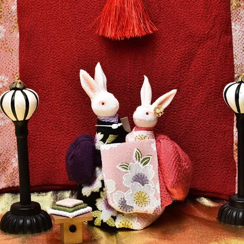 Handmade Kimono Rabbit Music Box - Dancing Rabbit Couples