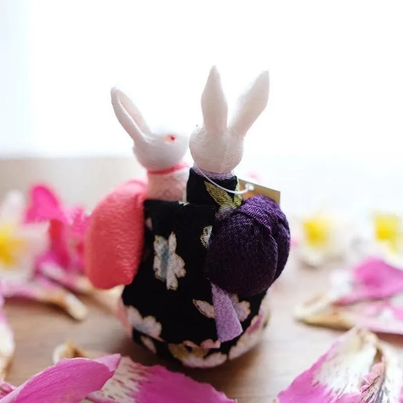 Handmade Kimono Rabbit Music Box - Dancing Rabbit Couples