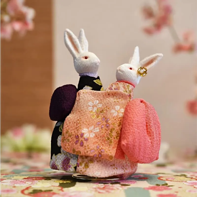 Handmade Kimono Rabbit Music Box - Dancing Rabbit Couples