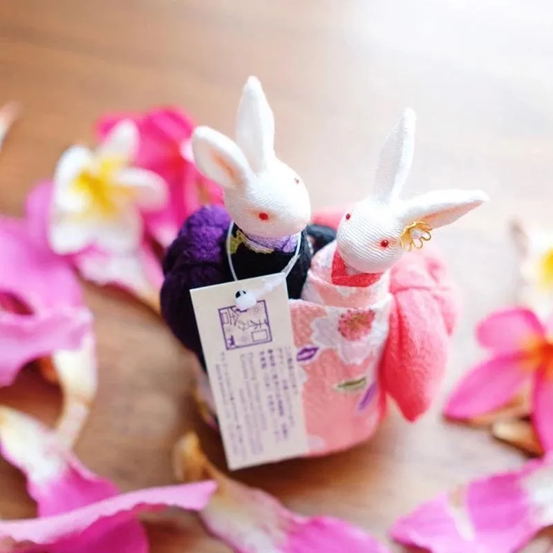 Handmade Kimono Rabbit Music Box - Dancing Rabbit Couples