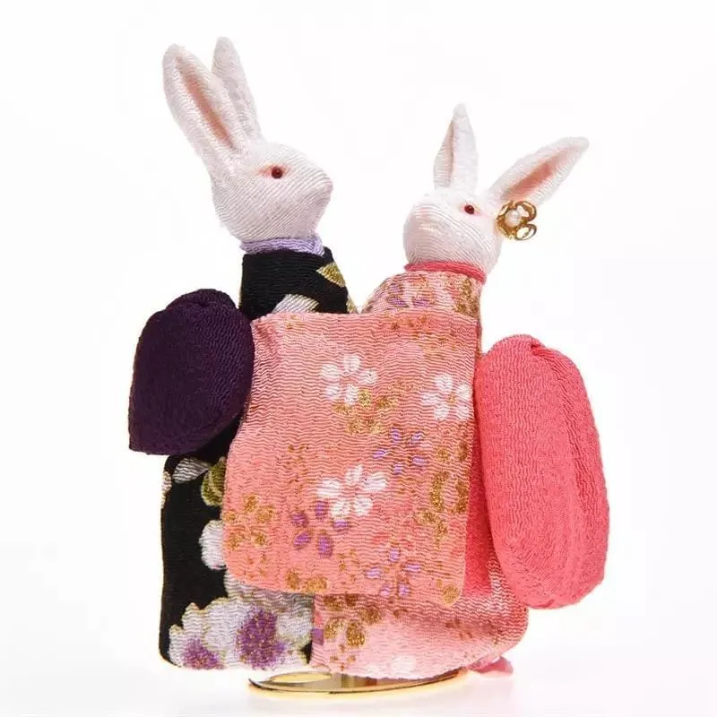 Handmade Kimono Rabbit Music Box - Dancing Rabbit Couples