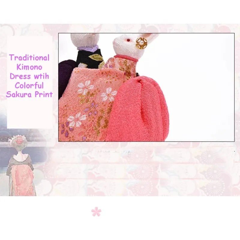 Handmade Kimono Rabbit Music Box - Dancing Rabbit Couples