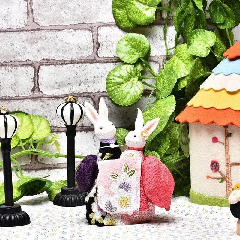 Handmade Kimono Rabbit Music Box - Dancing Rabbit Couples