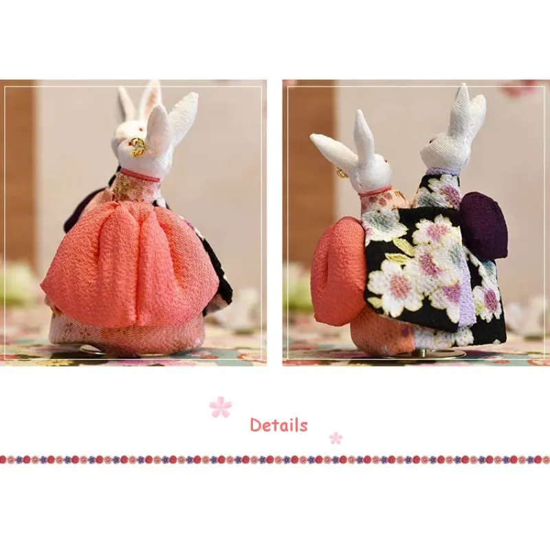 Handmade Kimono Rabbit Music Box - Dancing Rabbit Couples