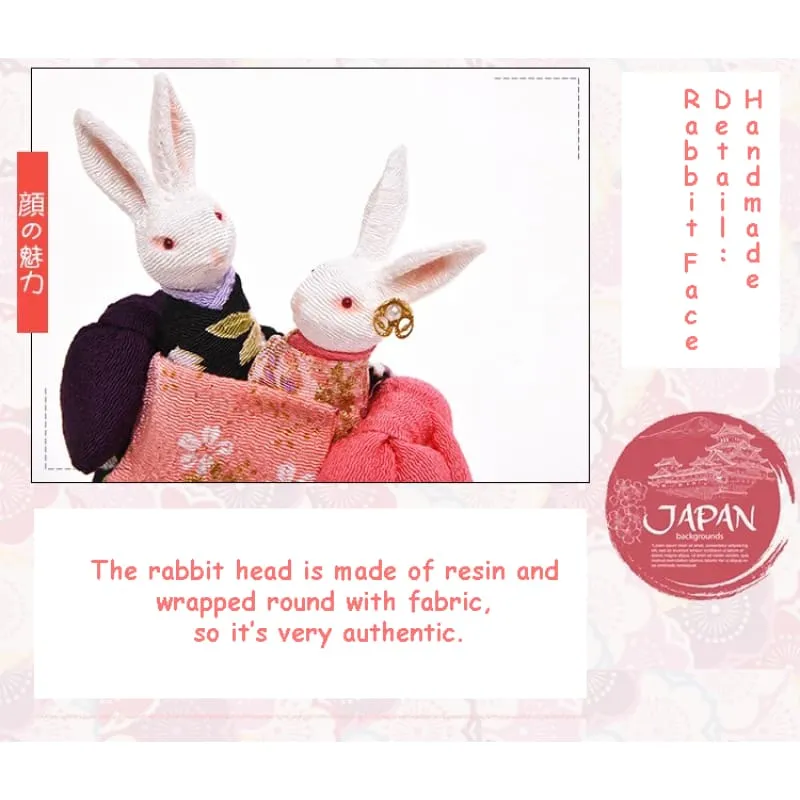 Handmade Kimono Rabbit Music Box - Dancing Rabbit Couples