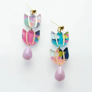 Handpainted Colorful Tulip Flower Acrylic Earrings by Jill Makes