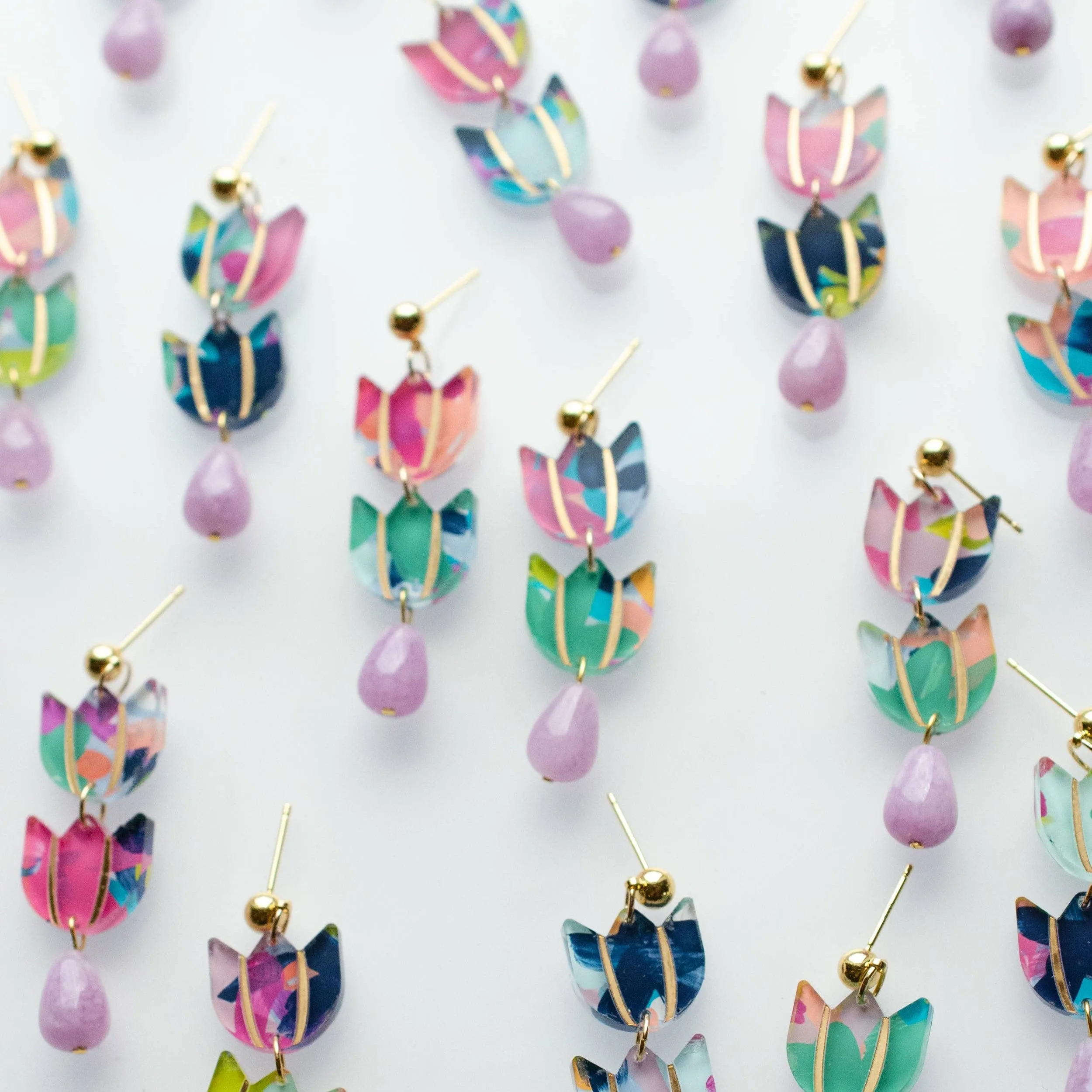 Handpainted Colorful Tulip Flower Acrylic Earrings by Jill Makes