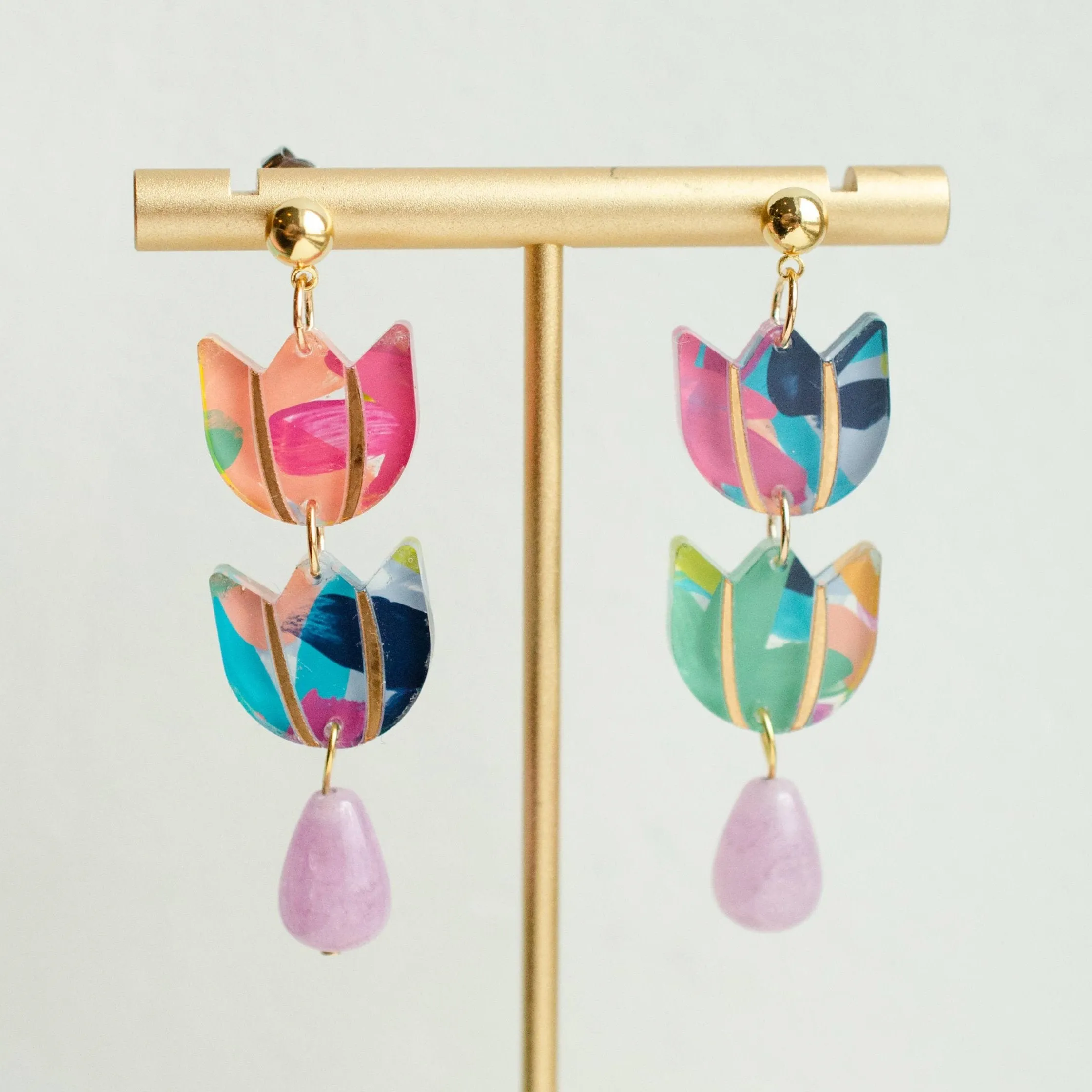 Handpainted Colorful Tulip Flower Acrylic Earrings by Jill Makes