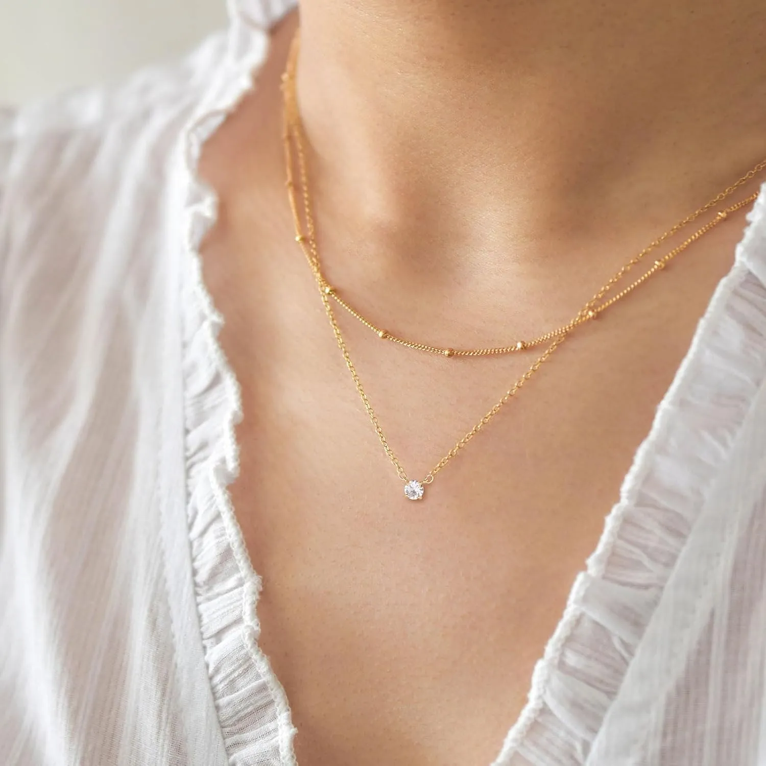 HANLI Layered Necklaces for Women 14K Gold Plated Dainty Layer Paper Clip Herringbone Necklaces Simple Satellite Box Chain Necklace Minimalist Everyday Jewelry